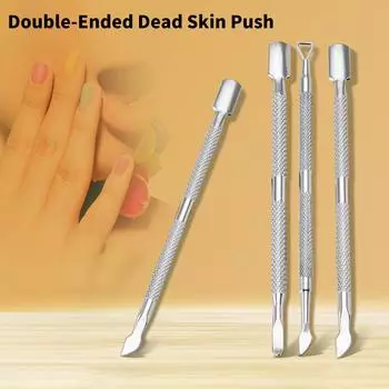 1PCS Double-ended Stainless Steel Cuticle Pusher Nail Dead Skin Push Remover For Pedicure Manicure Nail Art Cleaner Care Tool