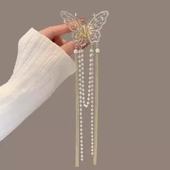 1pcs Fashion Crystal Artificial Pearl Tassel Butterfly Hair Claw For Women Girl Female Party Headdress Headband Hair Accessories
