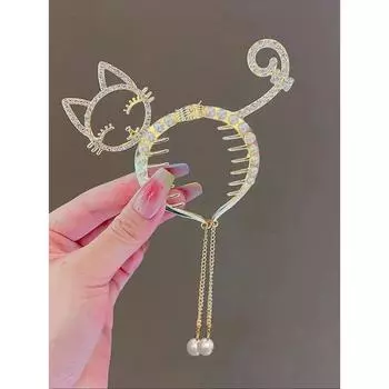 1Pcs Fashion Crystal Pearl Tassel Hollow Cat Hair Clips For Women Girls Party Hair Accessories
