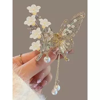 1Pcs Fashion Exquisite Camellia Hollowed Out Rhinestone Butterfly Pearl Tassel Hair Claws For Women Girls Party Hair Accessories