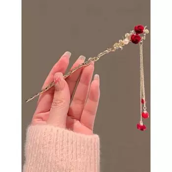 1Pcs Fashion Exquisite Rhinestone Pearl Butterfly Red Pearl Tassel Hair Claws For Women Girls Party Hair Accessories