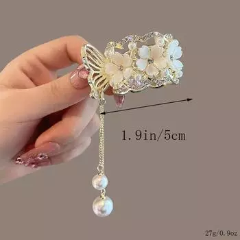 1Pcs Fashion Pearl Tassel Flowers With High Ponytail Hair Clips For Women Hair Accessories