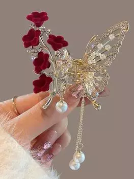 1Pcs Fashion Set With Diamonds Rose Butterflies Hair Claws For Women Hair Accessories