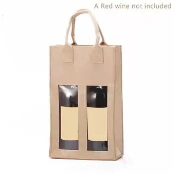 1Pcs Felt Red Wine Handbag Wine Gift Box With Window Double Bottle Champagne Package Bags Wedding Favors For Guests A бежевый