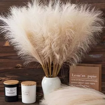 1Pcs Fluffy Pampas Grass Artificial Flower Grass Fake Plant Decoration for Wedding Boho Bouquet DIY Room Home Decor