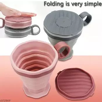 1 шт. Складная кофейная чашка с ручкой и крышкой, креативная портативная чашка для воды, аксессуары для кухни для путешествий, кемпинга, пешего туризма, велоспорта CHINA