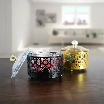 1Pcs Gold/Black Middle East Muslim Candy Fruit Tray Islamic Festival Metal Tea Tray Snack Dried Fruit Box Storage Box with Lid