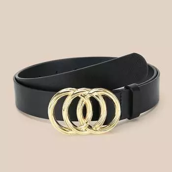 1Pcs Golden Triple Ring Buckle Belts Simple Solid Color PU Belt Jeans Pants Belt Dress Coat Girdle For Women Belt чёрный