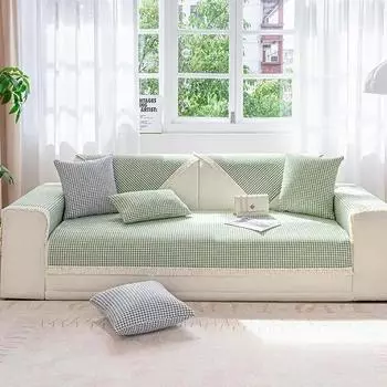 1pcs Grid with lace pattern Sofa Cover Simple Dustproof Furniture Mat for Living Room Four Season Universal Cushion Couch 1seater 70x70cm хаки