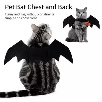 1Pcs Halloween Cute Pet Clothes Black Bat Wings Harness Costume Cosplay Cat Dog Halloween Party for Pet Supplies S чёрный