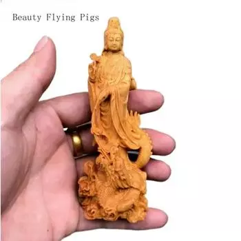1PCS Handmade Carving of Avalokitesvara Bodhisattva Buddha Statue Character Ornament Home Living Room Decoration Crafts