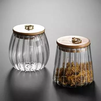 1pcs Kitchen storage bottle glass jar food container sealed jar grain tea coffee beans grain candy jar wooden lid container