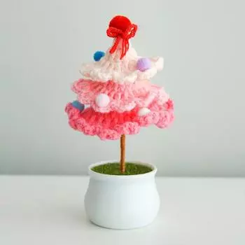 1Pcs Knitted Christmas Tree Christmas Gifts Christmas Tree Potted Plant Desktop Ornament розовый