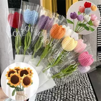 1pcs Knitted Flower Tulips Sunflower Bouquet Creative Hand-Knitted Fake Flowers Home Table Vase Decoration Mariage Accessory