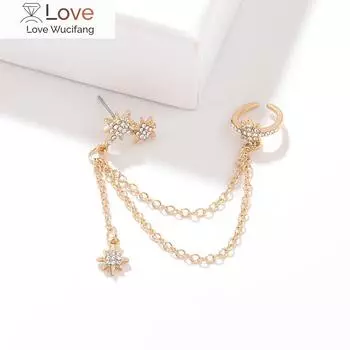 1 шт. корейские блестящие циркониевые серьги в форме восьмиконечной звезды для женщин премиум-класса длинные серьги-клипсы в виде косточки для ушей женские ювелирные изделия