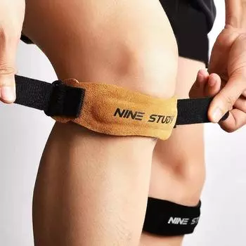 1PCS Leather Adjustable Patella Knee Tendon Strap Kneepad support professional protector Pad Belted Sports Knee Brace Cowhide коричневый