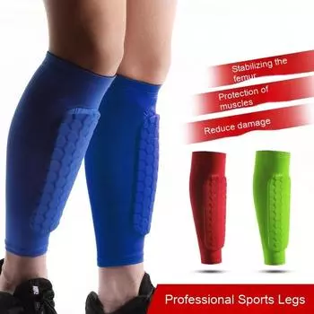 1Pcs Leg Sleeves Shin Guards Shockproof Honeycomb Nylon Support Sock Shin Protector Soccer Gear Soccer Shields Sports Legging L синий