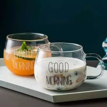 1pcs Letter Printed Transparent Creative Glass Coffee Tea Mug Drinks Dessert Breakfast Milk Cup Glass Mugs Handle Drinkware чёрный