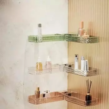 1pcs Light Luxury Wall-hung Bathroom Star Diamond Pattern U-shaped Shelf Bathroom Hole-free Storage Shelf Wall Corner Artifact белый