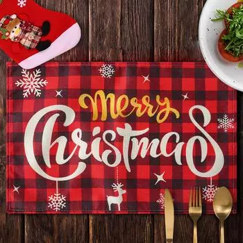 1pcs Linen Christmas Tree Elk Placemat Dining Table Mat Coaster Bowl Coffee Cup Pad Mat For 2025 Navidad Home Kitchen Decoration 45x30 cm