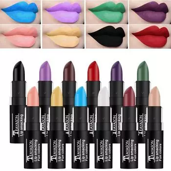 1Pcs Long Lasting Pigment Nude Purple Black Blue Red Green Lipstick Waterproof Velvet Matte Luxury Lips Makeup Cosmetics