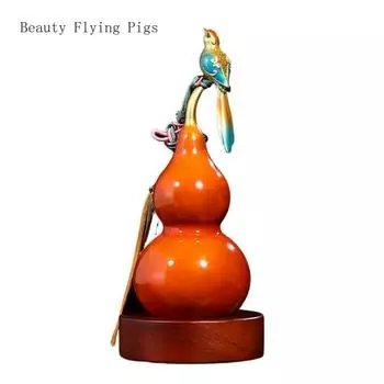 1PCS metal+enamel color+walnut gourd ornaments living room wine cabinet decoration housewarming gift
