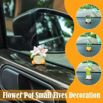 1Pcs NEW Cute Cartoon Flower Pot Car Dashboard Ornament Small Console Car Interior Center Car Resin Decoration B3D3