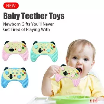 1Pcs Newborn Silicone Teething Teether, Baby Soft Teething Toys, Handle Shape Baby Teether Toys, BPA Free Newborn Gift зелёный