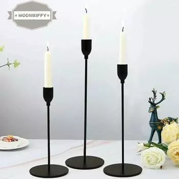 1pcs Nordic Style Modern Wrought Iron Candlestick Simple Candle Cup Romantic Candlelight Decoration Living Room Home Decoration 24x8cm чёрный