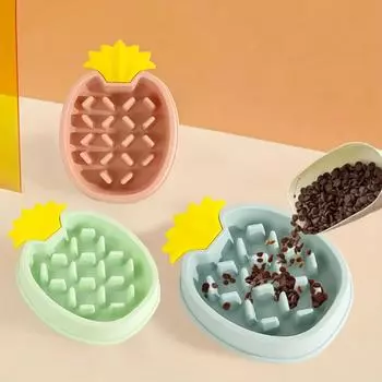 1pcs Pineapple Shaped Slow Feeder Pet Bowl Anti-choking Dog Food And Water Bowl Plastic Pet Slow Feeding Basin зелёный