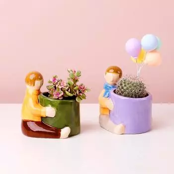 1Pcs Plant Flowerpot Desktop Personality Succulent Flowerpot Cartoon Flower Pot Ceramic Flowerpot Green Plants