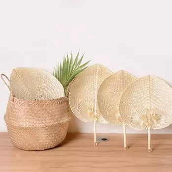 1pcs Pure Handmade DIY Heart Shaped Bamboo Woven Fan Summer Cooling Fan Chinese Style Hand Fan Mosquito Repellent Hand Fans