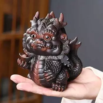 1pcs Purple pottery Chinese Dragon Tea Pet Living Room Tea Table ornament Home decoration accessories Tea Tray Decoration