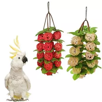 1Pcs Rattan Ball Parrots Interactive Toys Wooden Cockatiel Parrot Molars Toys Bird Cage Accessories красный