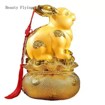 1PCS resin golden zodiac rabbit savings jar ornaments living room wine cabinet office store decoration handicrafts
