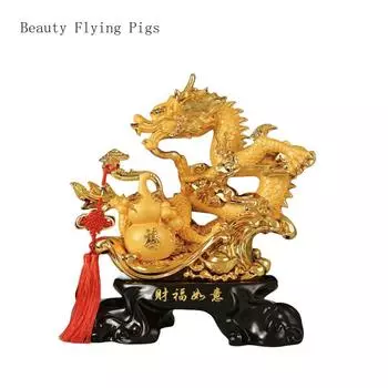 1PCS resin Ruyi Sand Golden Dragon Feng Shui ornament Chinese zodiac dragon office desktop craft gift
