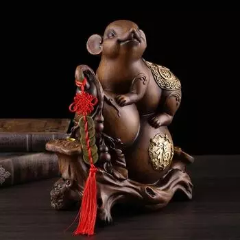 1PCS resin zodiac mouse piggy bank home creative small animal statue ornament can be stored in a removable piggy bank