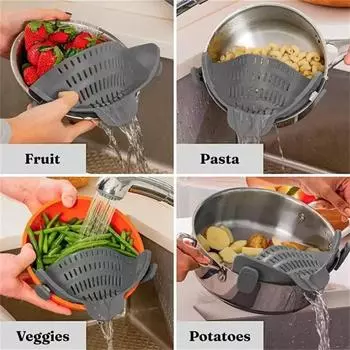 1Pcs Silicone Kitchen Strainer Clip On Pots and Pans Drain Rack Pasta Noodle Vegetable Fruit Strainer Colander Kitchen Gadgets серый