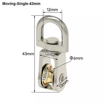 1Pcs Single/Double Wheels Moving Pulley 43/58/86mm Metal Sheave New Messenger Pulley Crown Block 43mm Single