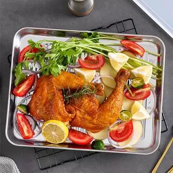 1Pcs Stainless Steel Baking Tray Rectangular Food Storage Pans BBQ Seafood Fruits Plate Kitchen Accessories