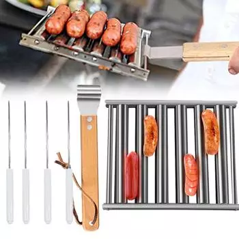 1pcs Stainless Steel Hot Dog Rack,Removable Rolling Griller for Hot Dog,Multifunctional Sausage Barbecue Racks for BBQ Camping