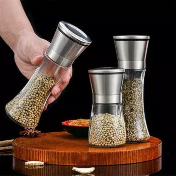 1PCS Stainless Steel Pepper Grinder, Seasoning Bottle, Glass Seasoning Bottle, Grinder, Crusher Kitchen Accessories Cooking Tool