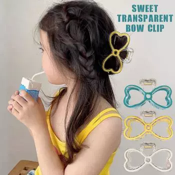 1pcs Sweet Transparent Hair Claw Large Shark Clip For Women Girl Headwear Hair Romantic Childre F6M3 yellow-one-size