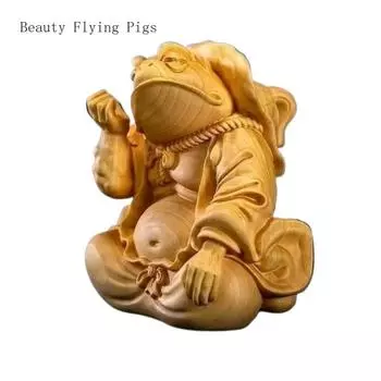 1PCS Taihang Cliff Cypress Carving Golden Toad Immortal Yellow Poplar Blessing Frog Lucky Animal Handle Ornament