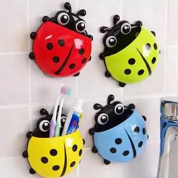 1pcs ToothBrush Holder Cute Ladybird Beetle Toothpaste Shelves Pencil Storage Holders Racks Children Brush Teeth Bathroom Supply 14.5x13.8cm зелёный