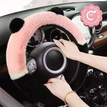 1pcs Universal 38cm Warm Soft Plush Cartoon Bear Ear Car Wheel Cover Anti-Skid Handle Cover Car Winter Interior Accessories New