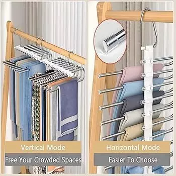 1pcs Upgrade 9 Layers Pants Hangers, Space Saving Non Slip Stainless Steel Multifunctional Rack, S-Type Closet Organizer белый