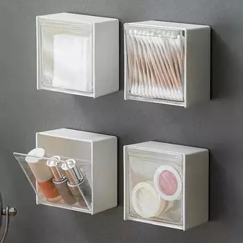 1PCS Wall Mounted Boxes Holder Flip Cover Cotton Swabs Box Bathroom Organizer Rack Home Punch-Free Small Storage Holder Boxes