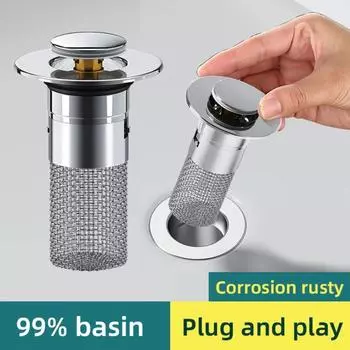 1PCS Washbasin Leak Plug, Stainless Steel Odor Proof Bouncing Core, Press Type Sink Drain, Accessory Washbasin