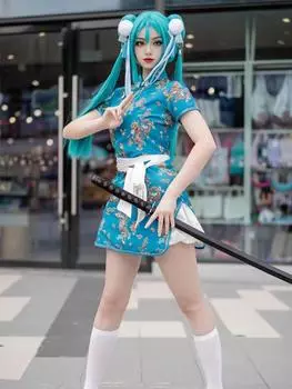 1Pcs Wig+2Pcs Hair Bun+2Pcs Ponytail ,Light Blue Anime Cosplay Wigs With Bangs, Halloween Wigs, Synthetic Heat-resistant Wigs For Girls